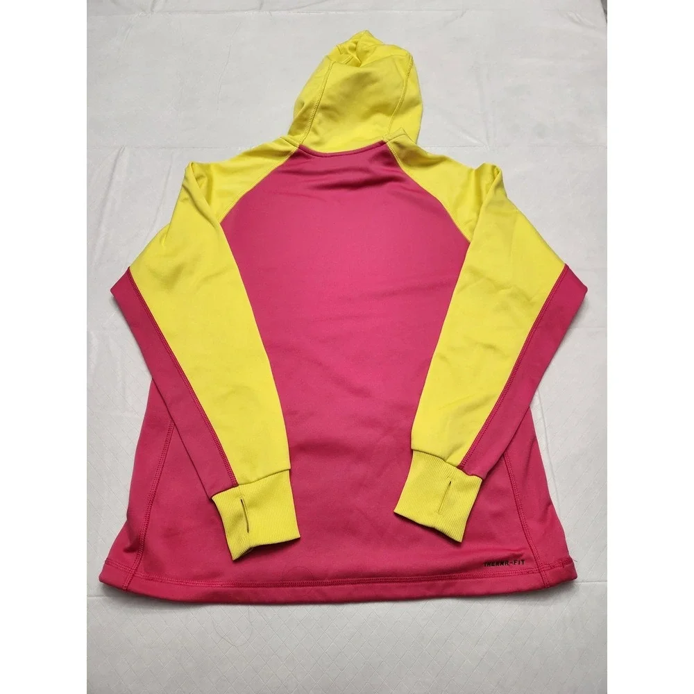Nike Therma-FIT Hoodie Womens Large Pink Yellow Just Do‎ It Pullover Sweatshirt